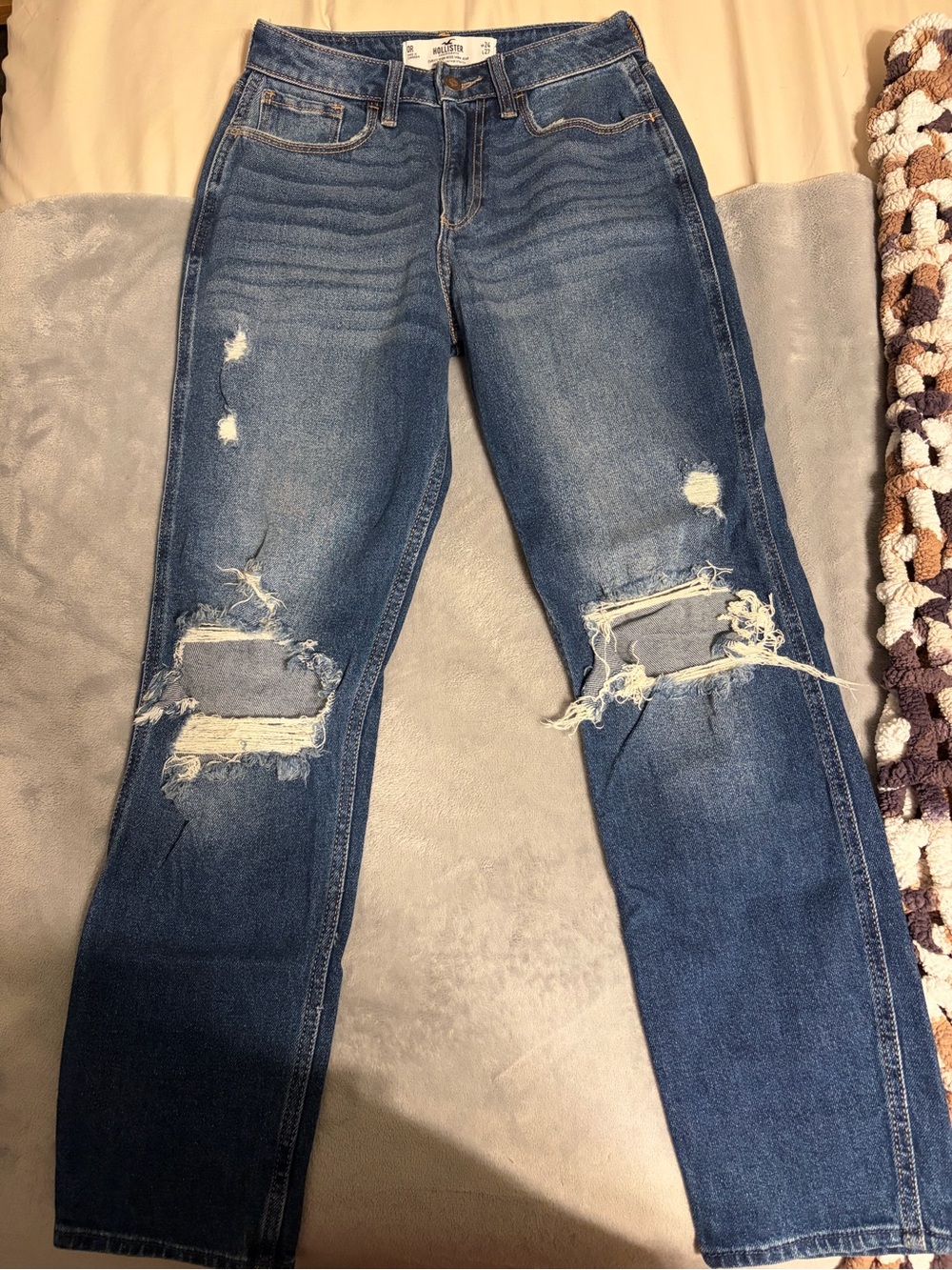 Hollister Distressed Medium Blue Straight-Leg Jeans